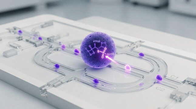 Microfluidic lab chip with enzyme catalyst, ATP molecules, and phosphorothioate reaction channels