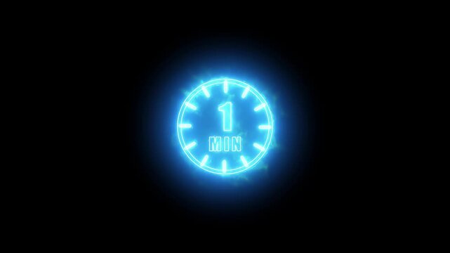 Timer icon animation shows a one minute countdown on black. Chronological time management telemetry guides timer icon. Deadline schedule tracking operates on active timer icon.