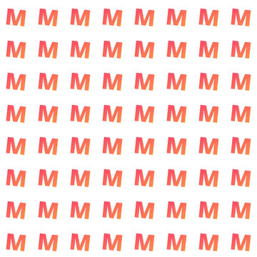 Seamless letter M pattern with orange and red gradient on white background