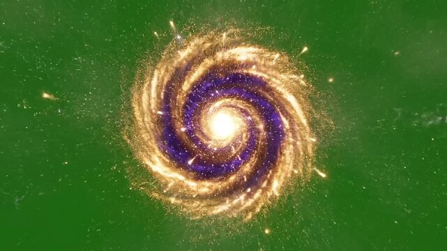 Swirling Cosmic Galaxy With Bright Center on Green Background