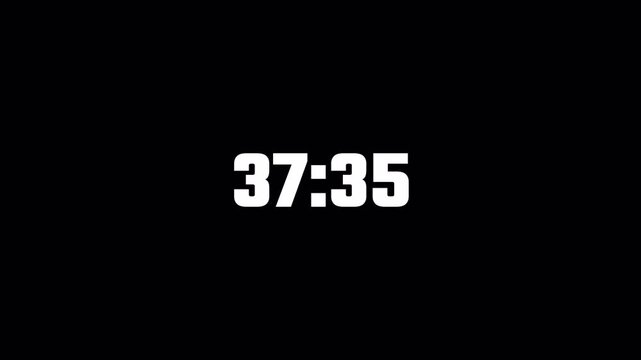 Forty one minute countdown timer animation on transparent background in sixty seconds