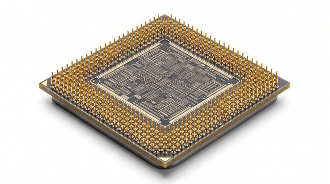 Detailed Modern High Performance Computer Microprocessor Central Processing Unit Chip Isometric View