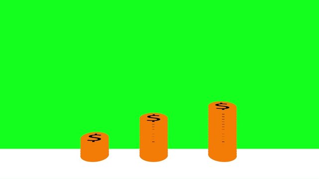 Bar chart columns animation shows currency dollar marks. Business revenue analytics track on bar chart columns animation. Profitable economic investment growth drives columns.