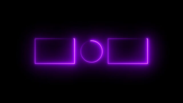 Neon purple glowing end screen template with animated rectangles and center circle for youtube. Subscribe button and outro for gaming and video channels You tube End screen.