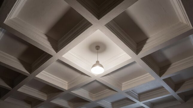 Abstract Low Angle of a Geometric Coffered Ceiling