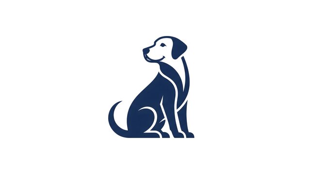  Stylized dark blue vector illustration of a dog sitting down isolated on a white background, perfect for a pet care brand logo or corporate icon