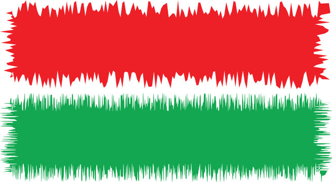 Abstract red and green grunge paint brush strokes isolated on white background