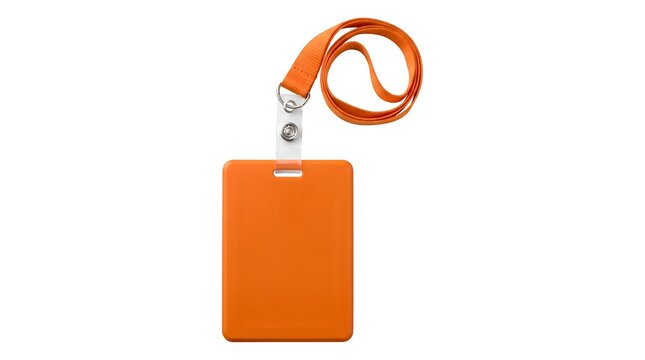 Orange lanyard attached to a rectangular usb flash drive with white connector