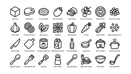 Fototapeta premium Minimalist cooking and food ingredient icon set for restaurant menus and culinary blog website design
