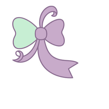 Purple and green bow with ribbon