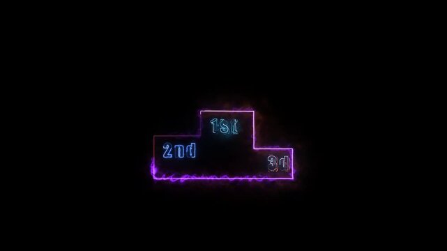 Sports podium animation displays ranked winner placement steps. Tournament victory event guides this sports podium. First place achievement features sports podium.