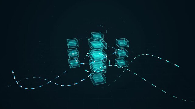 Modern abstract network of interconnected glowing cubes in space design