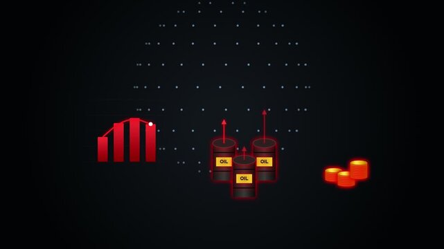 Crude Oil Price Increase and Energy Market Inflation Animation with Growth Chart and Barrel Icons
