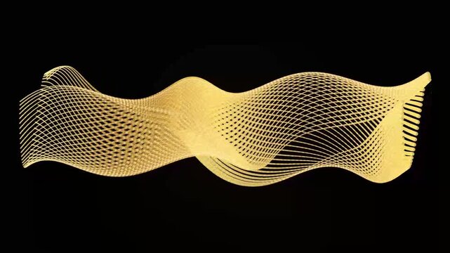 Golden wavy mesh structure flowing against black background