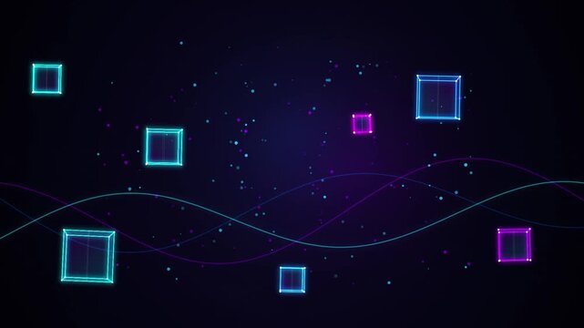 Futuristic digital cubes connected by glowing lines in space