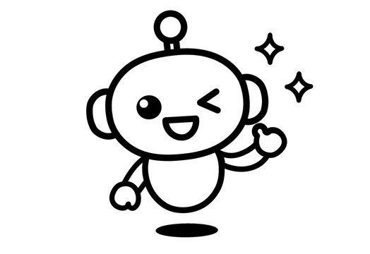 Cute robot character winking with a thumbs up and sparkles