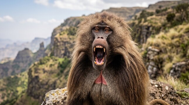 detailed portrait gelada baboon simien mountains national park  
