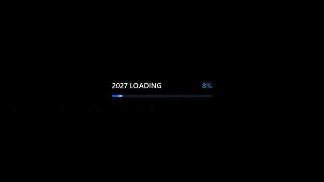 2027 loading progress bar with percentage indicator on dark screen