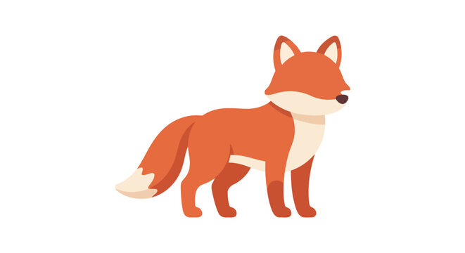 A stylized vector illustration depicts a reddish brown fox on a white background