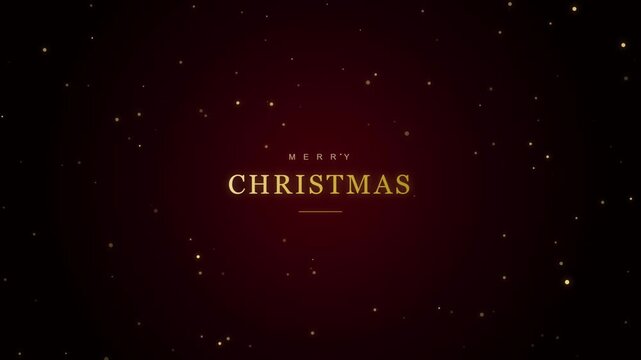 Merry Christmas Gold Text With Falling Particles on Dark Red