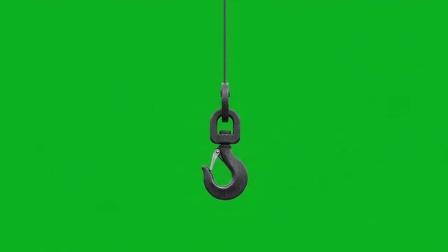 Dark Metal Crane Hook Rising Against Green Screen