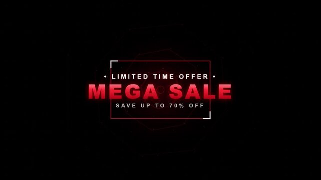 Mega Sale Limited Time Offer Red Text Animation on Black Background