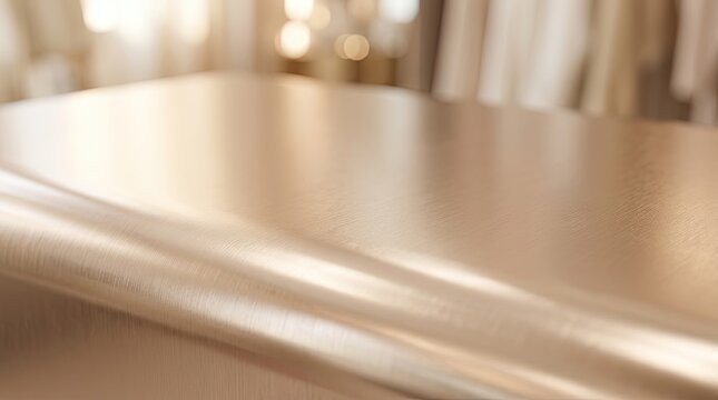 A smooth, polished wooden table with a shiny, reflective surface.