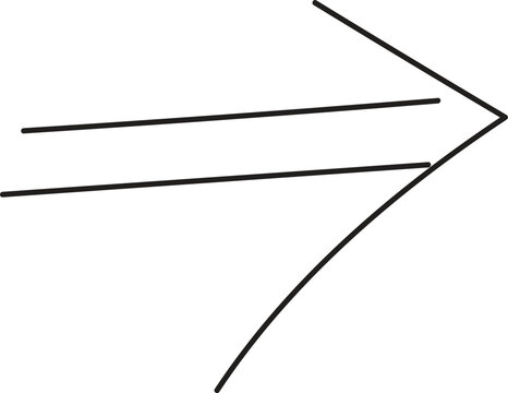 Minimalist hand drawn arrow vector, simple black line sketch pointing right, directional indicator for navigation and web design