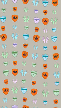 Pattern of Shields, Crowns, and Hands Icons