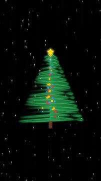 Glowing 3D Christmas Pine Tree Golden Star Sparkling Ornaments Stardust Seamless Loop