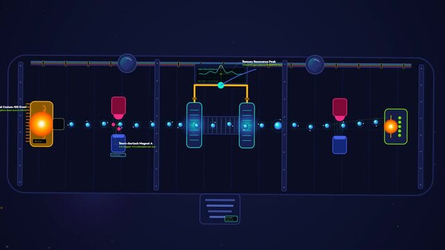 Educational animation detailing the mechanics of a Cesium-133 atomic clock illustrating hyperfine quantum transitions microwave resonance and its application in GPS satellite relativistic correction