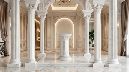 Fototapeta premium A grand, opulent interior with marble columns, arches, and intricate details.