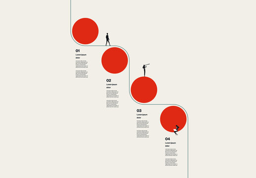 Business Timeline Process Infographic Template with Diagonal Circles and Teamwork Illustration