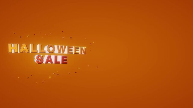 Halloween sale headline text positioned on the left side with floating particles and generous negative copy space in 3D