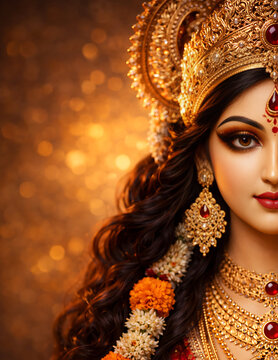 Goddess Durga Maa Durga Aadi Shakti Portrait for Durga Puja Maha Navratri Navadurga and Dussehra Vijayadashami Celebration