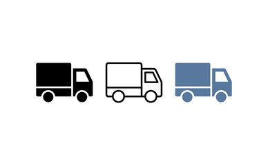 Delivery truck icon set in flat vector style, cargo van symbols for shipping and logistics, commercial transport signs on white background © haseeb