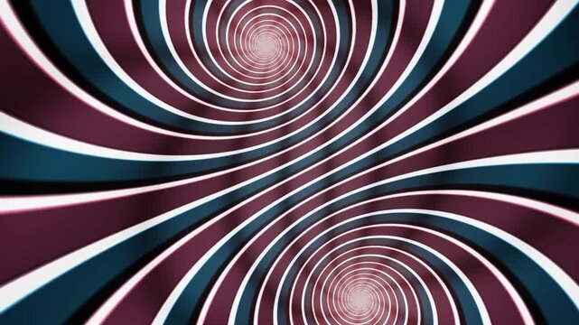 Twin Spiral Eyes Merging Into One Glowing Core and Splitting on a New Axis, Nested Arc Ribbons Seamless Loop in rich teal tones