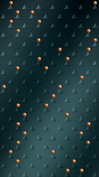 Balls Bouncing Down A Staggered Cone Peg Board With Mechanical Impact Rings, Seamless Loop in vibrant teal tones vertical 9:16