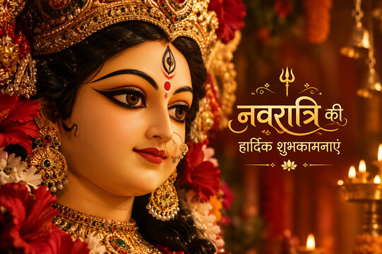 Goddess Durga Portrait for Ghatsthapana Kalash Sthapana Navratri Garba Dandiya and Traditional Indian Festive  Navratri Celebration