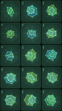 Radar Chart Dashboard Pulse Seamless Loop Abstract Data Analytics Visualization Background in cool emerald tones vertical 9:16