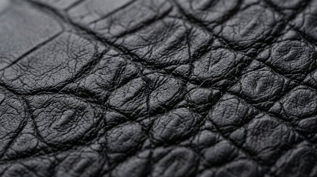 Macro photography of black alligator skin. Detailed genuine leather texture and scale pattern