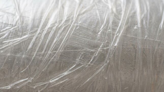 Plastic wrap cling film texture. Macro detail of thin transparent packaging. Abstract surface background