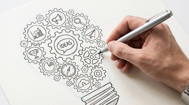 Business team brainstorming ideas and planning project with flowchart diagram organizational development organization development isolated on transparent background hand drawing