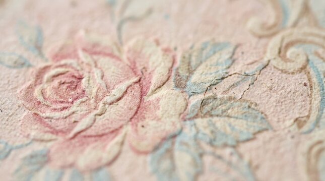 Vintage rococo wallpaper with pastel rose pattern. Floral decorative texture