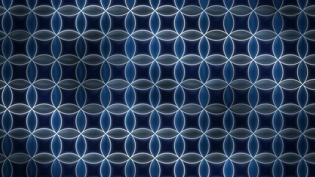 Shippo seven treasures Japanese traditional pattern interlocking circles gold cloisonne background seamless loop in calm blue tones