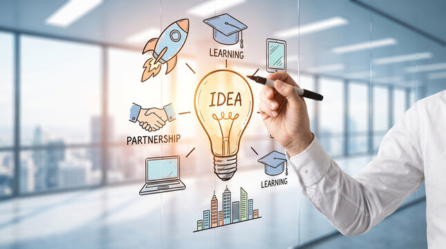 Business team brainstorming ideas and planning project with flowchart diagram organizational development isolated on transparent background for corporate innovation and partnership.