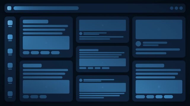 Skeleton Loading UI Placeholder Cards With Shimmer Sweep Seamless Loop in deep midnight tones