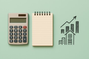 Real estate rising prices concept with calculator, notepad, and graphs, background © dvoevnore