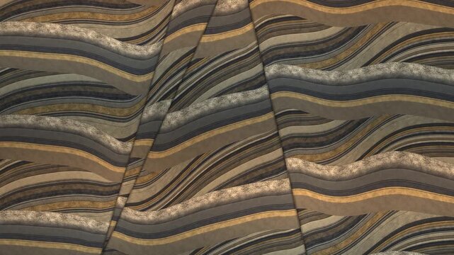 Folded Sedimentary Rock Strata Cross Section With Faults and Angular Unconformity, Seamless Loop in soft ochre tones