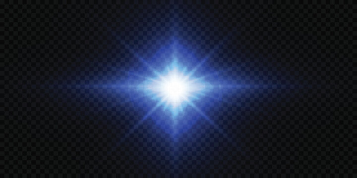 Shimmering Blue Starlight With Bright Rays and Magical Lens Flare Glow on Transparent PNG Background